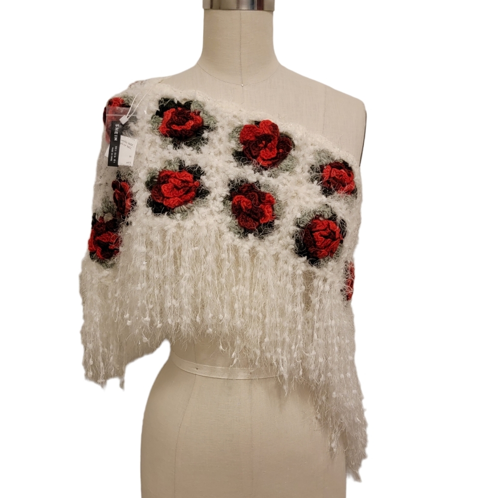 SHEIN Floral Crochet Fringe Cover Up / Poncho